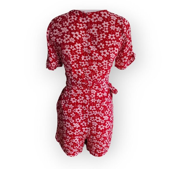 Madewell Red/White Daisy Wrap Romper Size 2 - Picture 5 of 14